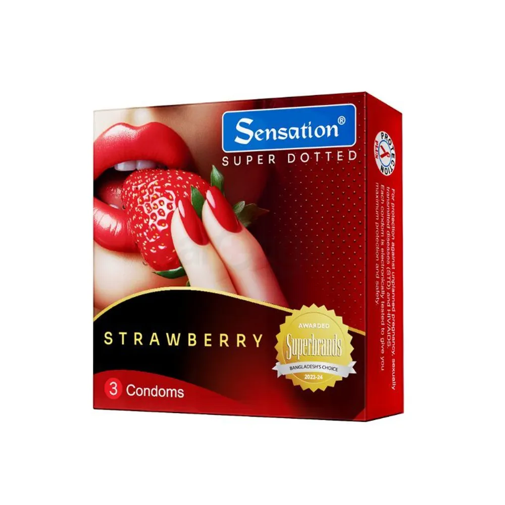 Sensation Super Dotted Scented Strawberry Condom 3's Pack - 2