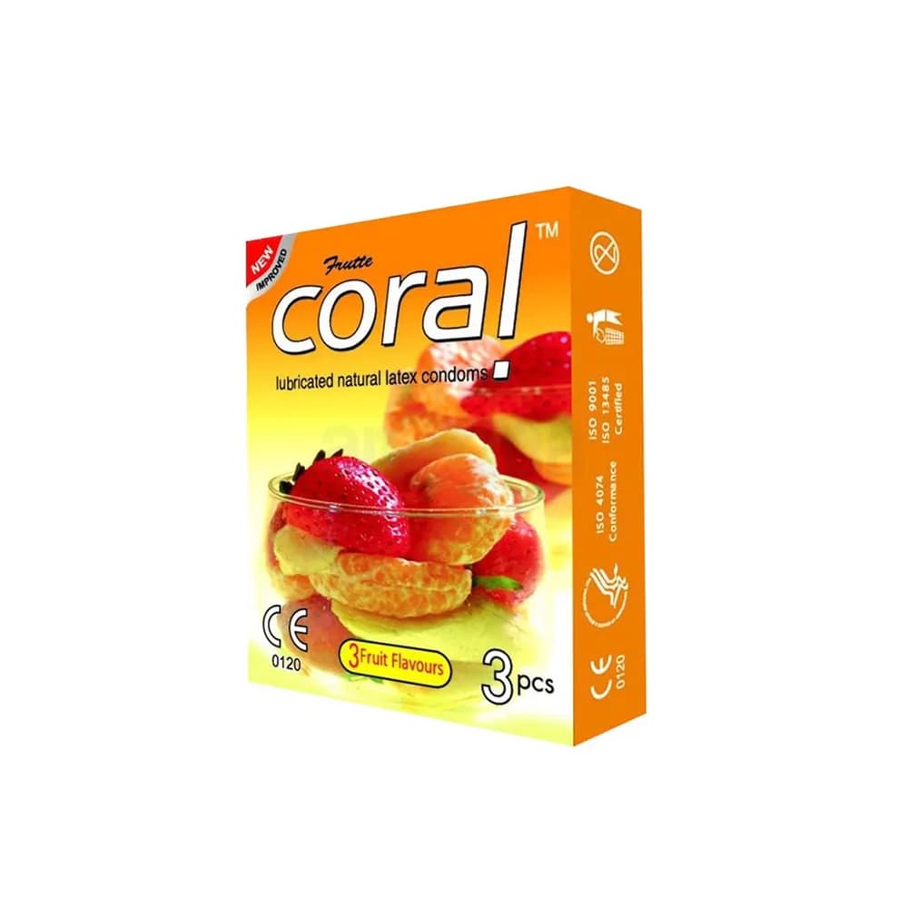 Coral Condom 3 Fruits Flavors Lubricated Natural Latex - Single Pack