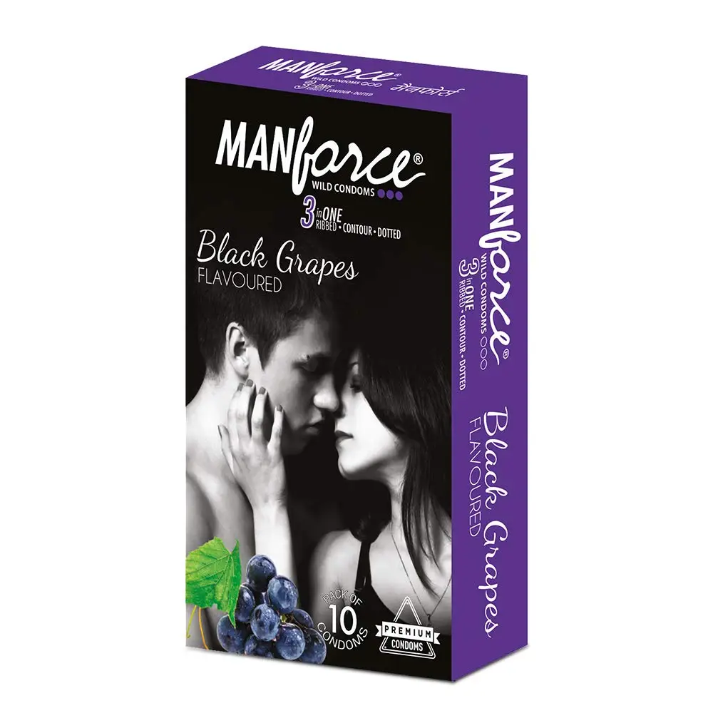 Manforce Wild Condom Black Grapes Flavored 10pcs Pack 3in1 Ribbed-Dotted-Contured Condom (Made in India)