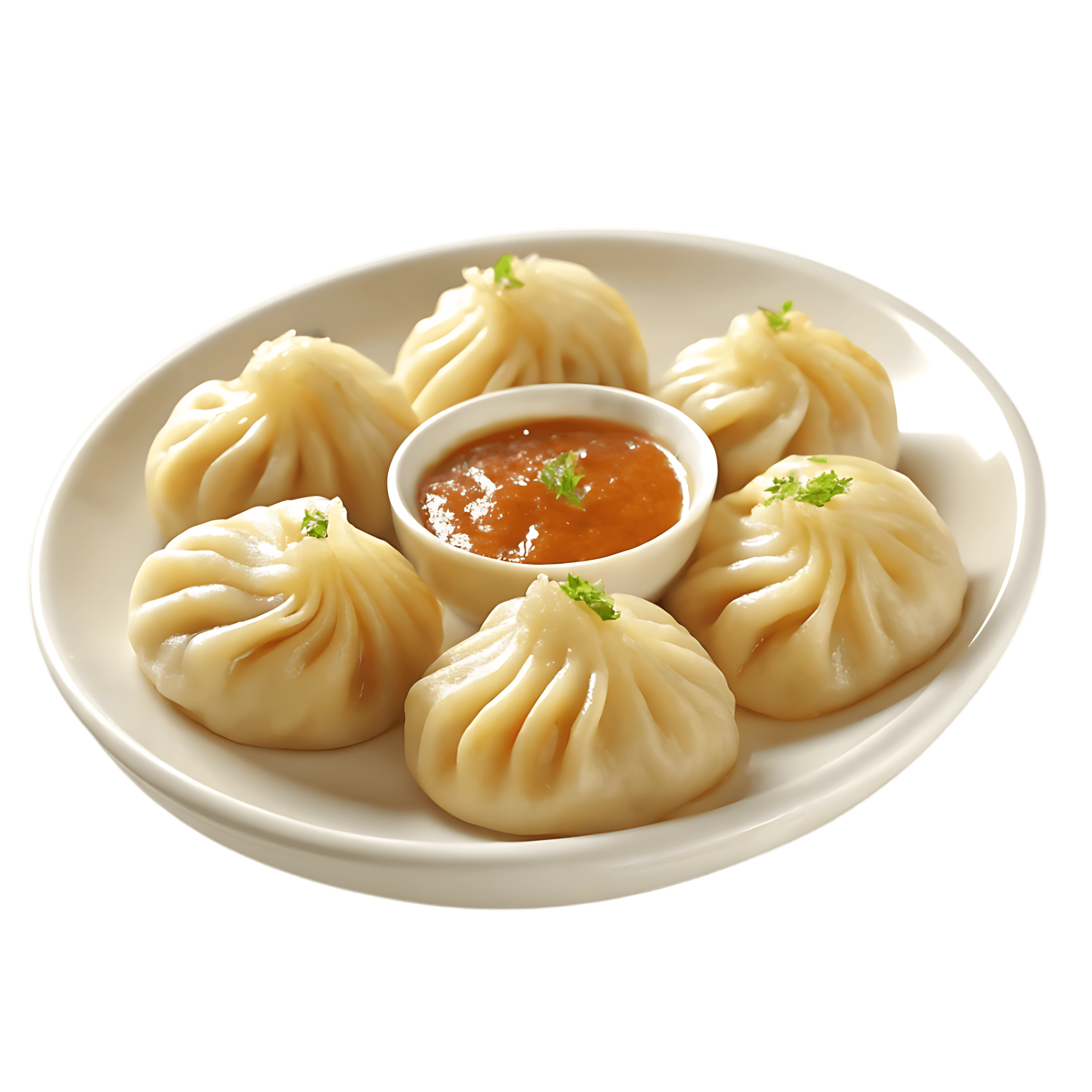 চিকেন মোমো স্পাইসি চাটনির সাথে গরম গরম মোমো  7pc